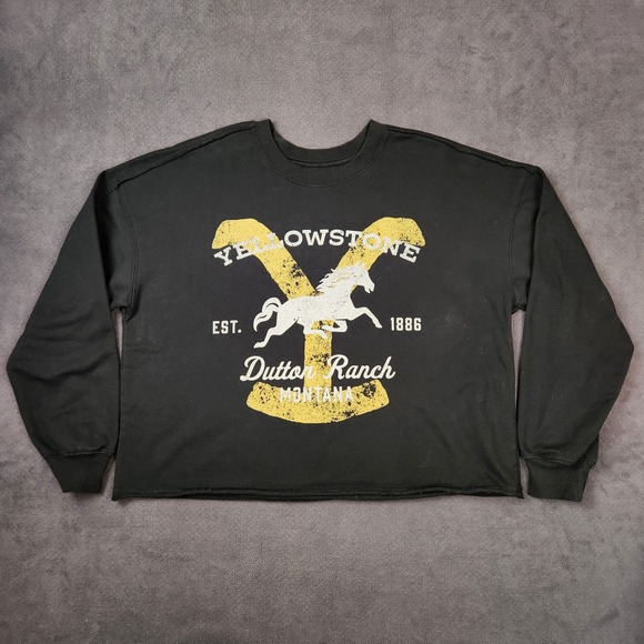 Yellowstone Dutton Ranch Cropped Sweatshirt Womens Large Black Long Sleeve - Picture 1 of 8